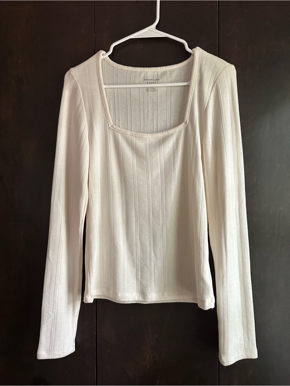 American Eagle Outfitters Ivory Long-Sleeve Square Neck Soft Knit Top
